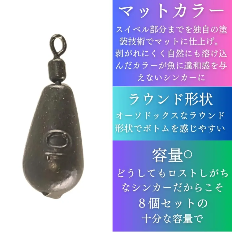 マットシンカー ダークグリーン 10g 8個セット ドロップ型 フリーリグシンカー 画像2