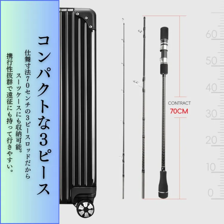 負荷100~350g オフショア ジギング タイラバ 3ピース ロッド コンパクト 画像5